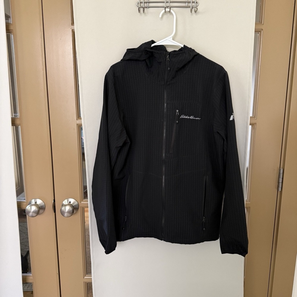 Eddie‎ Bauer Men's Medium Black First Ascent Lightweight Full Zip Hooded Jacket